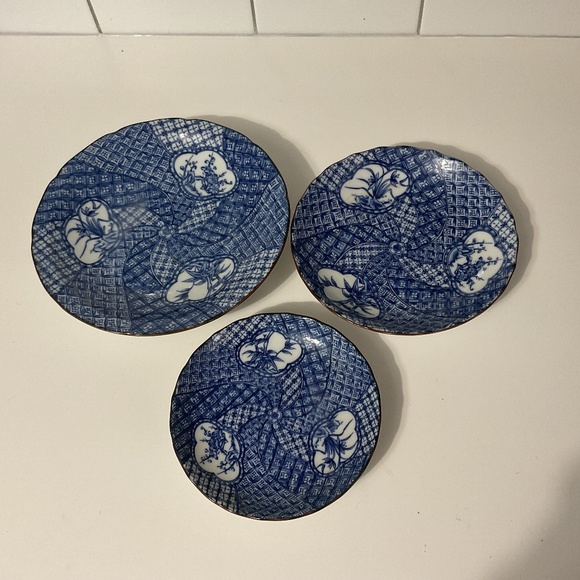 VTG Blue & White Decorative Bowl Set of 3 by Andrea by Sadek Japan - Picture 1 of 5